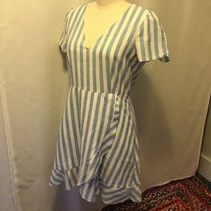J. Crew faux wrap blue/cream cotton dress 10 EUC